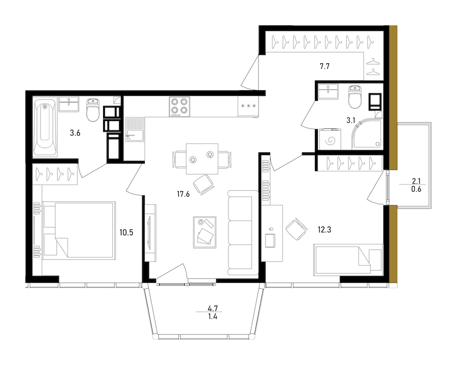 2-комнатная квартира 57.2 м², 11/11 эт., ЖК «Белый Остров»
